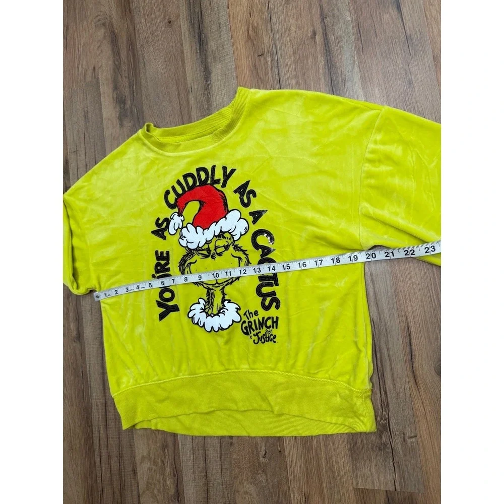 The Grinch x Justice Girls L 12/14 Green Velour Christmas Sequin Sweatshirt